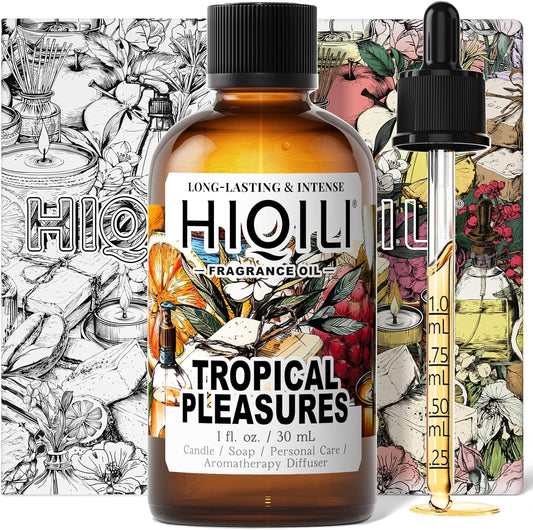 HIQILI Tropical Pleasures Fragrance Oil for Diffuser, Inspired by Est.Lau-der Plea.Exotic, Candle & Soap Making, DIY Perfume & Body Scrubs, Long-Lasting Fruity Floral Aroma - 1 Fl Oz