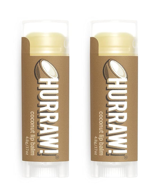 Hurraw! Coconut Lip Balm, 2 Pack: Organic, Certified Vegan, Cruelty and Gluten Free. Non-GMO, 100% Natural Ingredients. Bee, Shea, Soy and Palm Free. Made in USA