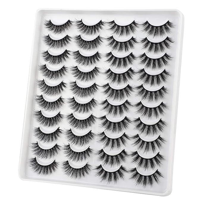 JIMIRE 20 Pairs False Eyelashes 2 Styles Mixed Fluffy Eyelashes Natural Volume Wispy Faux Mink Lashes Pack
