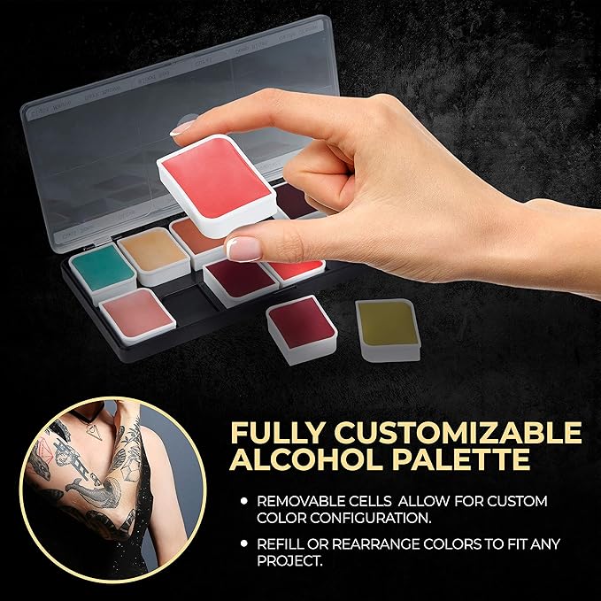 12-Color Complexion Alcohol-Activated Palette, Professional Quick Drying Waterproof SFX Makeup, Tattoo Cover