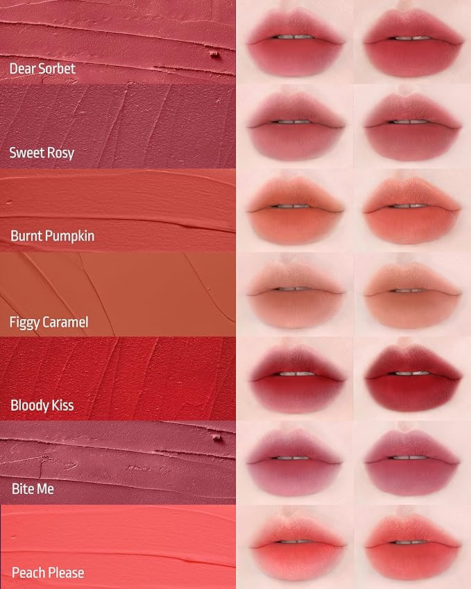 HEVVYMAKEUP Blurring Effect Lip Tint - Airy Velvet Matte Lips - Vegan, Longwear, Vibrant, Buildable Creamy Soft Texture - Korean Lip Makeup, Peach Please, 0.13 fl.oz.