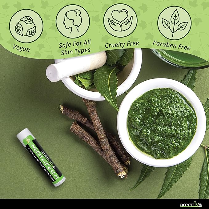 GreenIVe Neem Lip Balm, Vegan Lip Moisturizer with L-Lysine, Soothe and Soften (1)