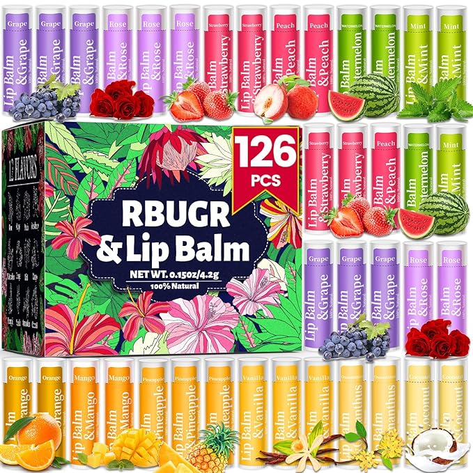 126 Pcs Lip Balm Bulk, 12 Flavored Pack of Lip Balms Natural Lip Balm Pack Moisturising Organic Lip Balm Set for Cracked Lips, Bulk Gifts Stocking Stuffers Party Favors(4.2g/0.15oz)