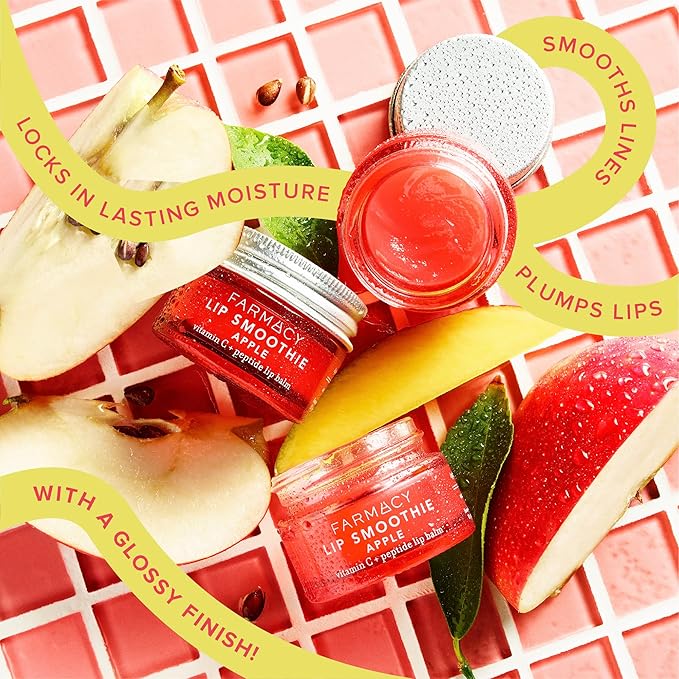 Farmacy Peptide Lip Balm - Lip Smoothie Hydrating Lip Balm with Vitamin C to Visibly Plump + Smooth Lip Lines - Nourishing Lip Treatment with a High-Gloss Finish - Apple (10g)