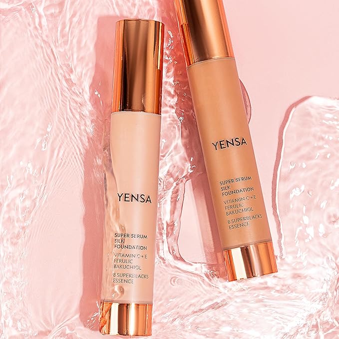 YENSA Super Silk Foundation - Full Coverage, Age-defying complex of Vitamin C, E, Ferulic, and Bakuchiol Oil (Light Medium 1) 1.0 fl oz
