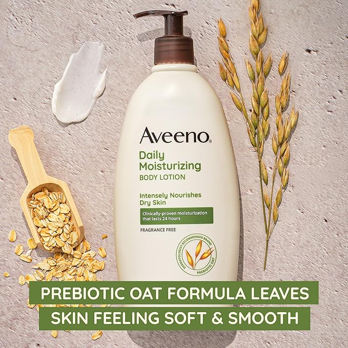 Aveeno Daily Moisturizing Body Lotion, Gentle Lotion Nourishes Dry Skin With Moisture, Soothing Prebiotic Oat, Fragrance-Free, Non-Comedogenic, Travel-Size, Pack of Three, 3 x 2.5 fl. Oz